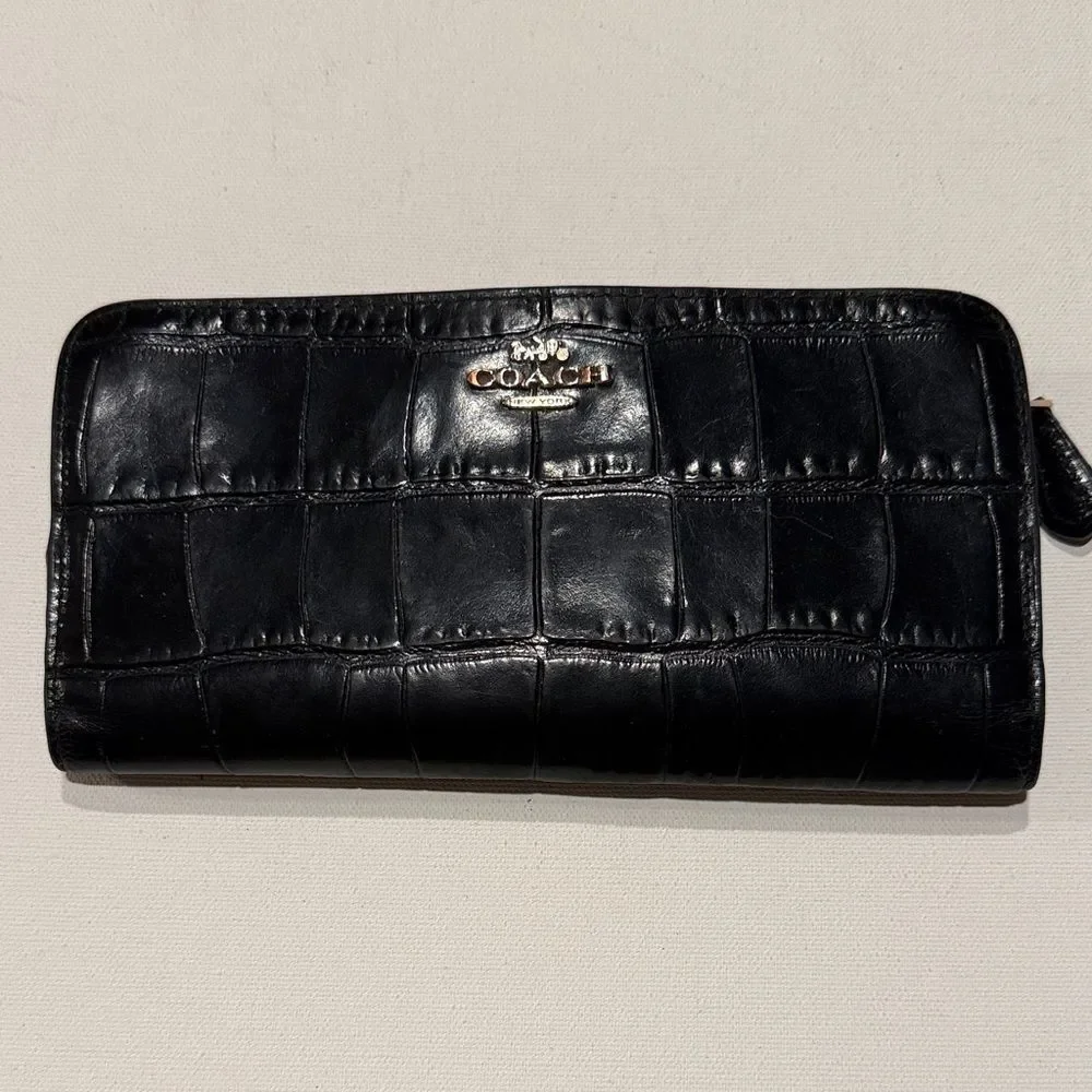 Coach Black Croc-Embossed Leather Clutch
